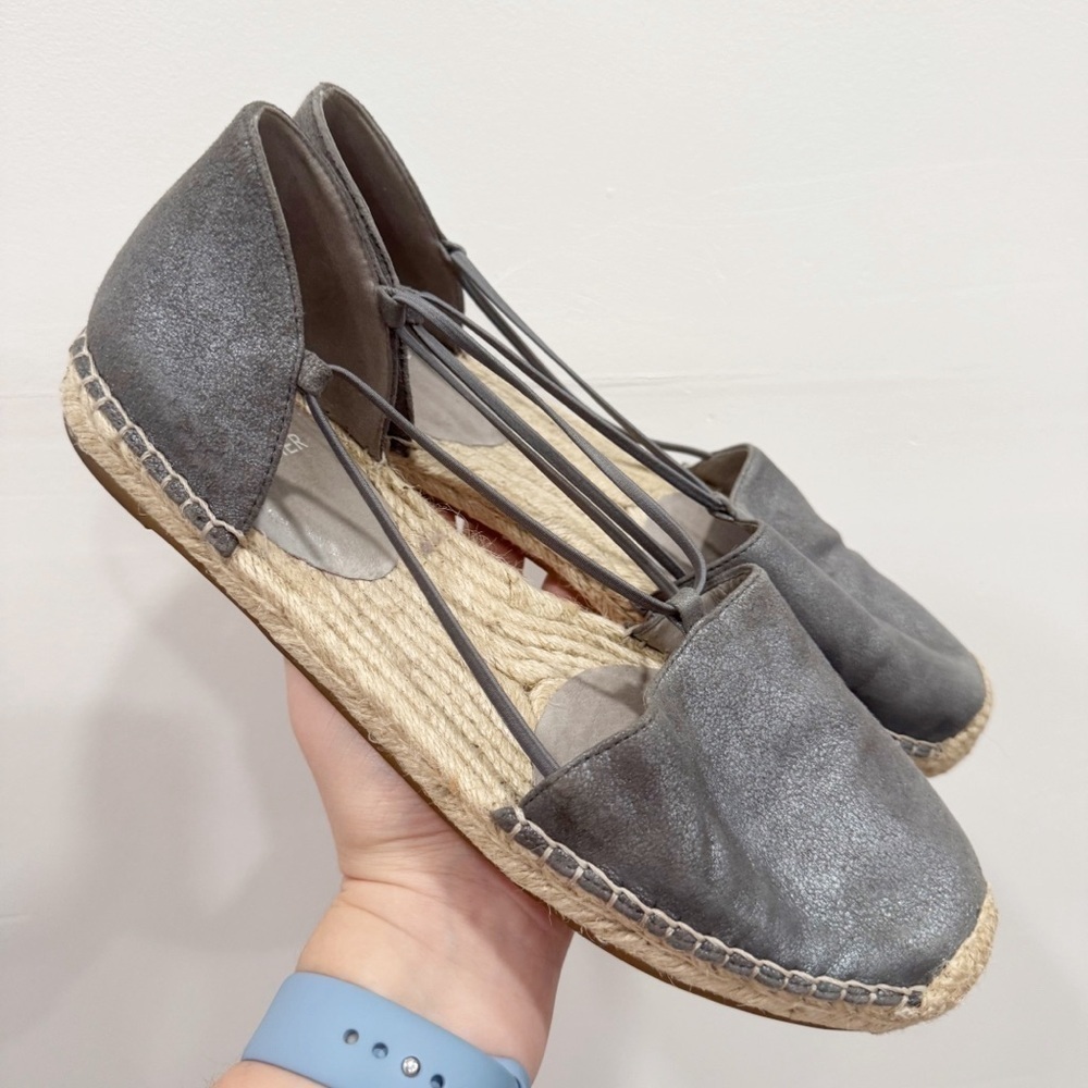Eileen Fisher Lee Metallic Leather Espadrille Sandal Flat Size 9